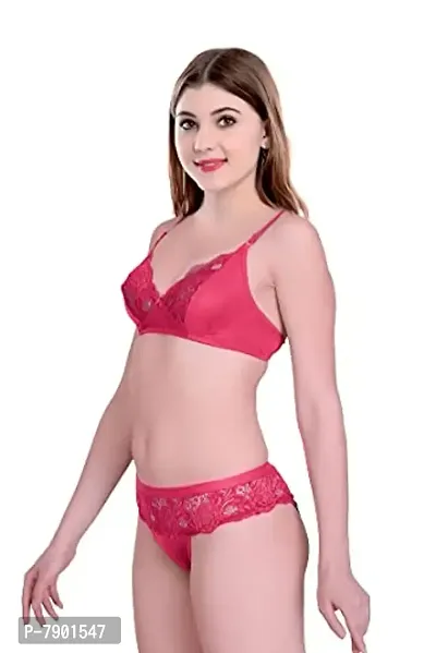 Fashion Comfortz Women&rsquo;S Girls Lace Lycra Spandex (4Way) Bikini Set for Women|Womens Girls Ladies Undergarments|Bra Panty Set for Women with Sexy Pink-thumb3