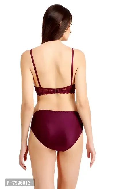 Trendy Maroon Non Padded Solid Bra And Panty Set For Women-thumb3