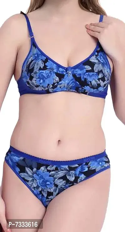 PIBU-Women's Cotton Bra Panty Set for Women Lingerie Set Sexy Honeymoon Undergarments ( Color : Blue )( Pack of 1 )( Size :34) Model No : Sunflower SSet-thumb5