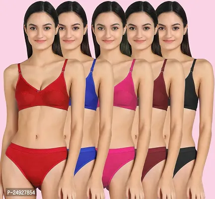 Stylish Cotton Bra And Panty Set For Women Pack Of 5