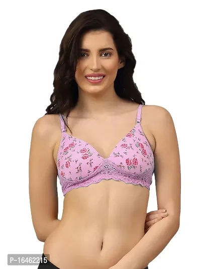 Stylish Pink Cotton Solid Bras For Women