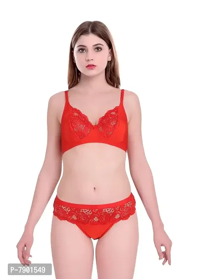 Fashion Comfortz Women&rsquo;S Girls Lace Lycra Spandex (4Way) Bikini Set for Women|Womens Girls Ladies Undergarments|Bra Panty Set for Women with Sexy Red-thumb0
