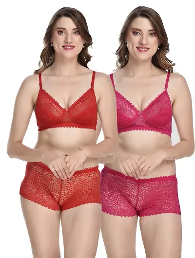 Stylish Fancy Designer Bra And Panty Set For Women Pack Of 2