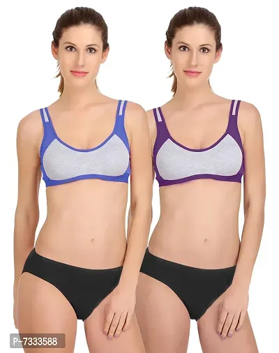 Buy online Blue Cotton Bras And Panty Set from lingerie for Women
