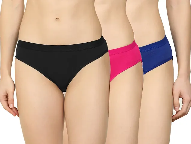 Women Silk Hipster Panties Combo - (Pack Of 3) (Color : Black,Pink,Blue) (Pattern : Solid)