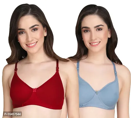 Stylish Red,Pink Cotton Solid Bras For Women Pack Of 2