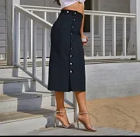 Elegant Black Side Cut Denim Below Knee Skirts For Women-thumb1