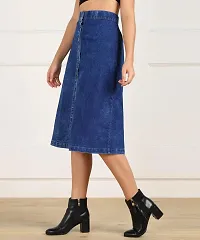 Women Solid A-line Dark Blue Skirt-thumb3