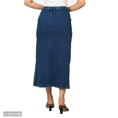 Elegant Blue Side Cut Denim Below Knee Skirts For Women-thumb2