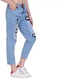 Womens Twill Denim Jogger for Women with White Stitching Accents, Trendy and Fashionable Jeans wear with six Stickers and a Regular fit-thumb3