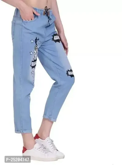 Womens Twill Denim Jogger for Women with White Stitching Accents, Trendy and Fashionable Jeans wear with six Stickers and a Regular fit-thumb4