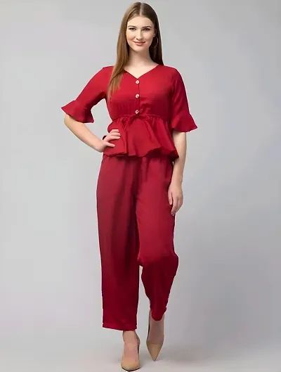 Contemporary Crepe Solid Co-Ords Set For Women