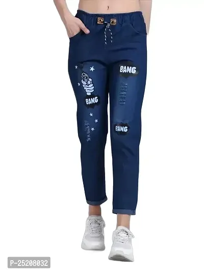 Womens Twill Denim Jogger for Women with White Stitching Accents, Trendy and Fashionable Jeans wear with six Stickers and a Regular fit