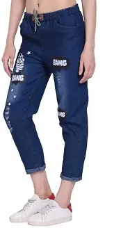 Womens Twill Denim Jogger for Women with White Stitching Accents, Trendy and Fashionable Jeans wear with six Stickers and a Regular fit-thumb2