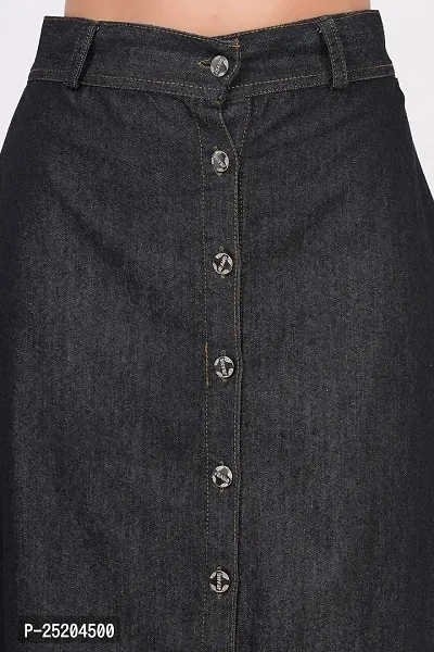 Women's Solid Denim A-line Long Skirt-thumb5
