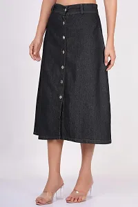 Women's Solid Denim A-line Long Skirt-thumb2