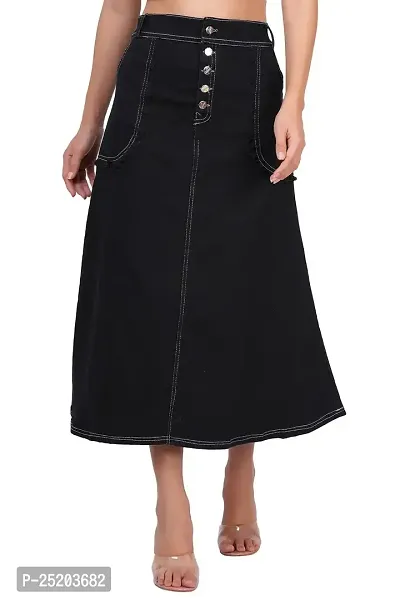 Women's Solid Denim A-line Long Skirt