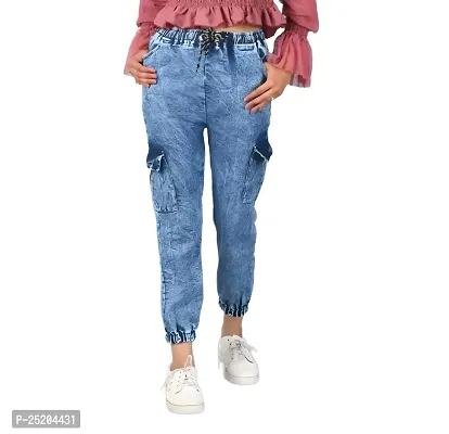 Womens Twill Denim Jogger for Women with White Stitching Accents, Trendy and Fashionable Jeans wear with six Pockets and a Regular fit-thumb0