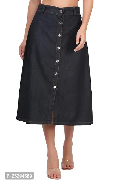 Women's Solid Denim A-line Long Skirt-thumb0