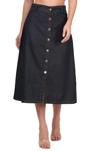Women's Solid Denim A-line Long Skirt