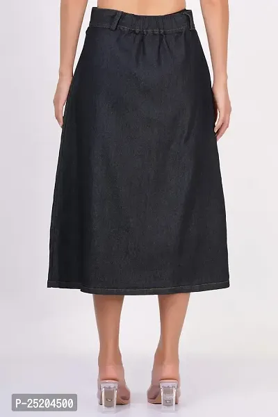 Women's Solid Denim A-line Long Skirt-thumb2