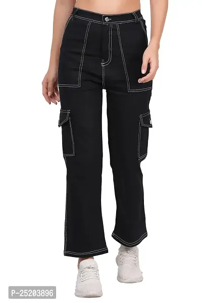 Womens Twill Denim Jogger for Women with White Stitching Accents, Trendy and Fashionable Jeans wear with six Pockets and a Regular fit