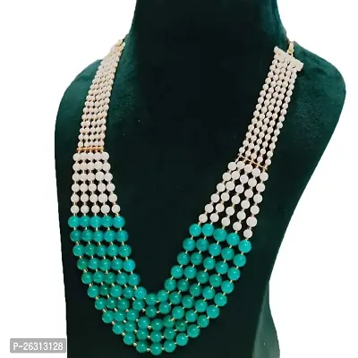 Sharma Jewellers Stylish Crystal Bead Necklace Traditional Jewellery Set for Women in Bottle Green Color-thumb2