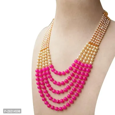 Sharma Jewellers Stylish Crystal Bead Necklace Traditional Jewellery Set for Women in Pink Color-thumb2