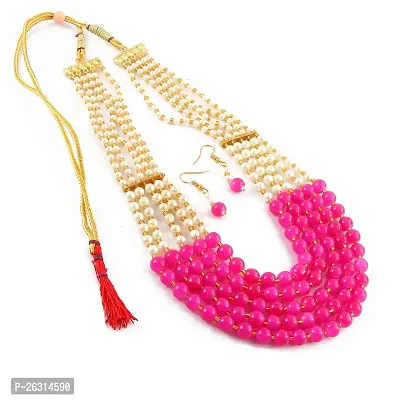 Sharma Jewellers Stylish Crystal Bead Necklace Traditional Jewellery Set for Women in Pink Color-thumb0