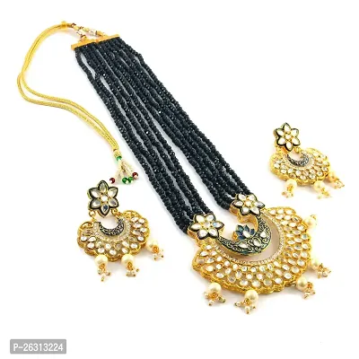 Sharma Jewellers Stylish Crystal Brass Necklace With Earrings Traditional Jewellery Set for Womens (Dark Blue)