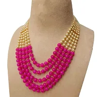Sharma Jewellers Stylish Crystal Bead Necklace Traditional Jewellery Set for Women in Dark Pink Color-thumb1