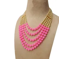 Sharma Jewellers Stylish Crystal Bead Necklace Traditional Jewellery Set for Women in Light Pink Color-thumb1