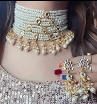 Sharma Jewellers Stylish Kundan Layered Choker Traditional Necklace Crystal Beads  Earrings Jewellery Set for Womens (White)-thumb1