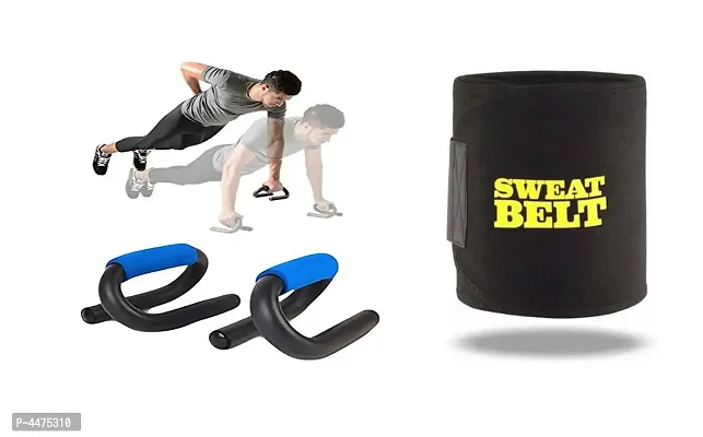 Combo of Sweat Belt and Push up Bar Abs Exerciser Waist-Trimmer for Burn Off Calories-thumb0