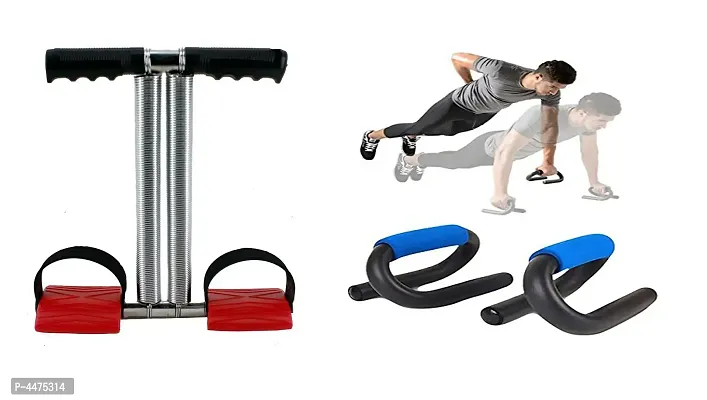 Combo of Double Spring Tummy Trimmer and Push up Bar Abs Exerciser Waist-Trimmer for Burn Off Calories