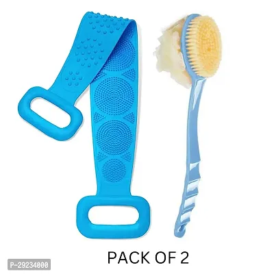 2 in 1 Shower Body Brush with Loofah Sponge  Bristles Back Scrubber, PACK OF 2