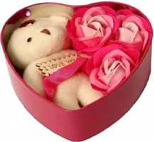 RPC99 Teddy Bear Toys- Love Gift for Girls Heart Shape Love Card and Red Rose Scented Soap Flower Petals with Soft Teddy Bear  i Love You Card Inside Box. (RED)-thumb1
