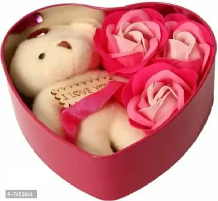 RPC99 Teddy Bear Toys- Love Gift for Girls Heart Shape Love Card and Red Rose Scented Soap Flower Petals with Soft Teddy Bear  i Love You Card Inside Box. (RED)-thumb2