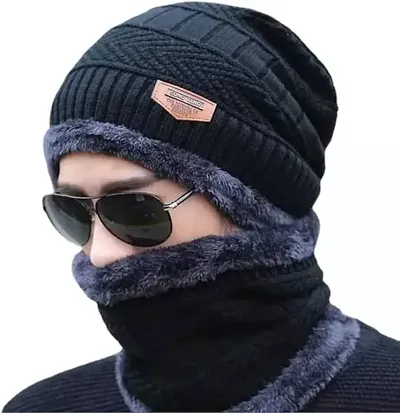 Classy Woolen Beanie Cap with Neck Warmer for Unisex