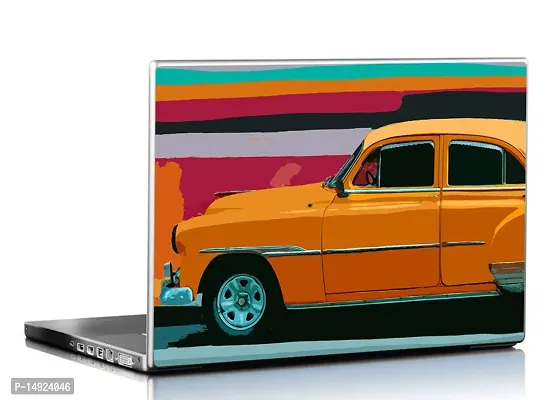Seven Rays Yellow Vintage Car Laptop Skin Covers Fits for All Models for Screen Size Dimensions - 15 x 10 Inches