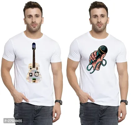 Elegant White Cotton Printed Round Neck Tees For Men- Pack Of 2-thumb0