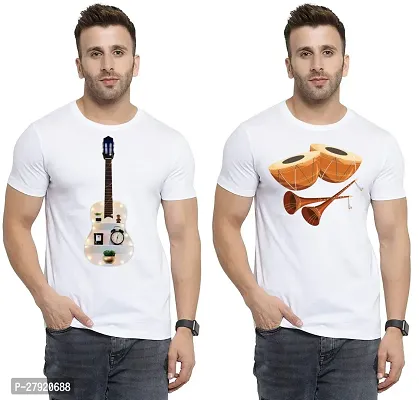 Elegant White Cotton Printed Round Neck Tees For Men- Pack Of 2-thumb0