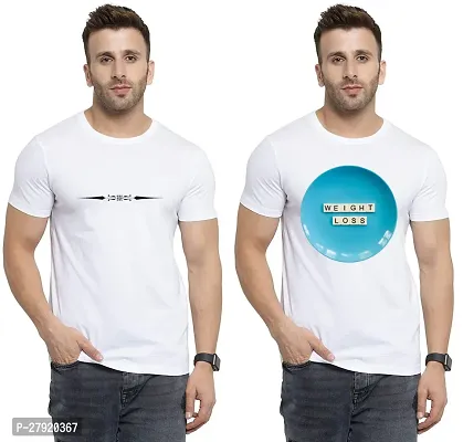 Elegant White Cotton Printed Round Neck Tees For Men- Pack Of 2-thumb0