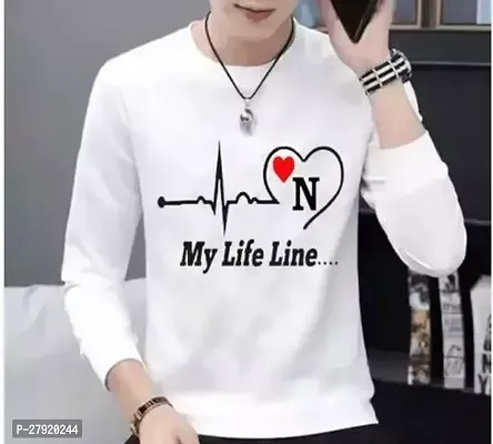 Elegant White Cotton Printed Round Neck Tees For Men-thumb0