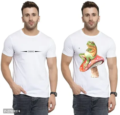 Elegant White Cotton Printed Round Neck Tees For Men- Pack Of 2-thumb0