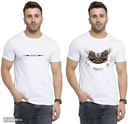 Elegant White Cotton Printed Round Neck Tees For Men- Pack Of 2-thumb0