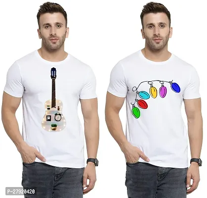 Elegant White Cotton Printed Round Neck Tees For Men- Pack Of 2-thumb0