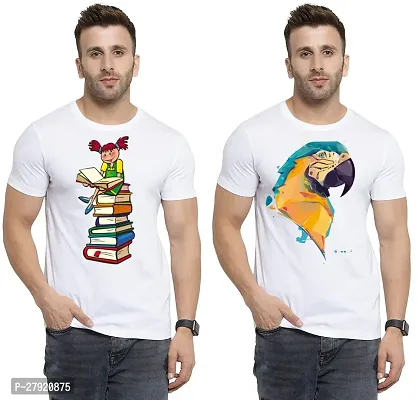 Elegant White Cotton Printed Round Neck Tees For Men- Pack Of 2-thumb0