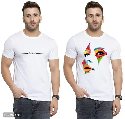 Elegant White Cotton Printed Round Neck Tees For Men- Pack Of 2-thumb0