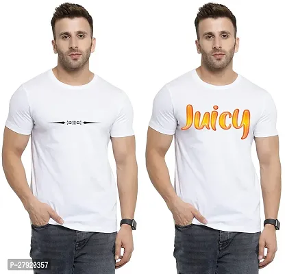 Elegant White Cotton Printed Round Neck Tees For Men- Pack Of 2-thumb0